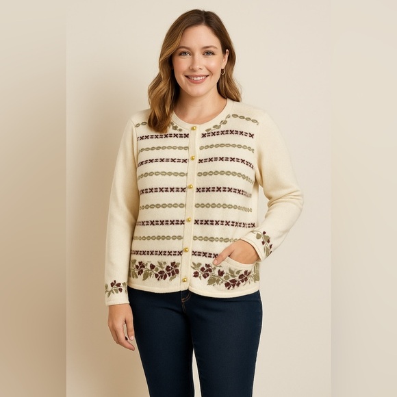 Crystal Kobe Vintage women’s prairie embroidered cardigan gold buttons pockets - Picture 1 of 5